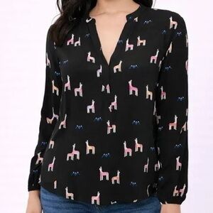 Moonflower Llama Print Henley Blouse by Maeve